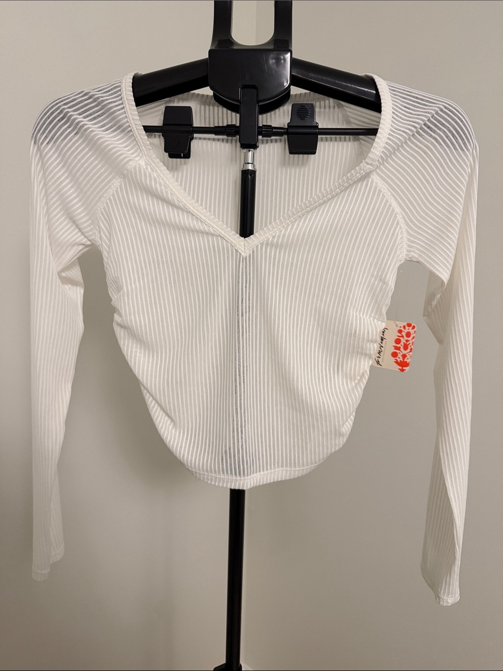 FP Movement by Free People White Ribbed V-Neck Long Sleeve Top